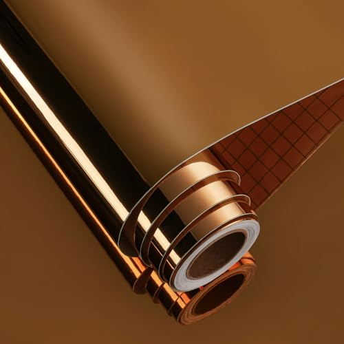 FunStick 30CM×7M Carta da Parati Specchio Adesiva Muro Fai da Te Pellicola Adesiva Effetto Specchio Marrone Scuro Flessibile non Vetro Carta Adesiva per Mobili Effetto Metallo Specchi Marrone Salotto