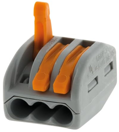 WAGO, Borne à Levier 3 Entrées Série 222, Sachet de 10, Pour Fils Rigides, Semi-Rigides et Souples 0,08-4 mm², Tension 400V, Courant 32A, Longueur Dénudage 9-10mm, Connexions Électriques Sécurisées