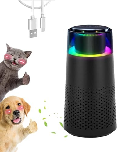 Luftreiniger Katzen, Eliminiere Katzengerüche Auf Autopilot, Leise, Schnell Wirkend, Tragbarer Luftreiniger mit LED-Licht für Auto und Zuhause (Schwarz)