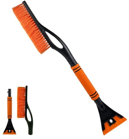 VELLUSTRA Raschietto per Ghiaccio, Spazzola da Neve per Auto Snow Brush Scraper, 2 in 1, Impugnatura Morbida Antiscivolo, Rimovibile, Facile da Montare, Adatta per Auto, Camion (Arancia)