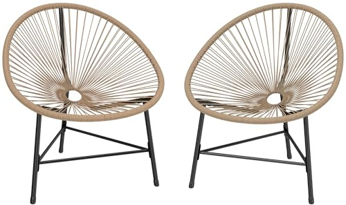 Outsunny Conjunto de 2 Sillas Acapulco de Jardín de Ratán Sintético, Sillas de Jardín Exterior con Estructura de Acero Triangular, para Balcón, Terraza, Carga 120 kg, Natural