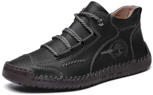 Zapatos Casuales Tradicionales de Cuero para Hombre Botas de Conducción a Mano para Viajes y Actividades al Libre (Black, 47) #49