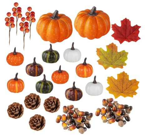 Konstgjorda Pumpor 162 Stycken Verklighetstrogna Skördeblad, Och Kottar | Höst Set Med Konstgjorda Höstpumpor För Kreativt , Blomsterkransar, Och Fotograferingsrekvisita