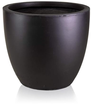 IDEALIST 45cm Flower Pot | Black Reinforced Stone Egg Pot | Garden Planters with Drainage Holes D46 H45 cm, with Inner Top D42 cm, 57 litres