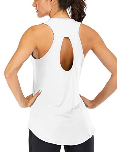 ICTIVE Débardeur de Yoga Femme Ample, Haut d'Été de Sport sans Manches Dos Nu avec Ouverture en Forme de Col Clé, Bretelles Croisées, Blanc M