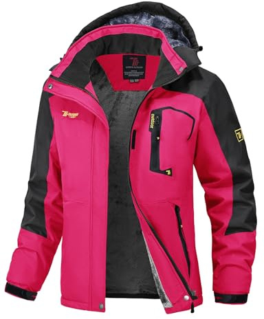 Donhobo Giacca da donna in pile, giacca invernale impermeabile e traspirante, giacca softshell calda e antivento con cappuccio rimovibile per attività all'aperto, Rosa, M
