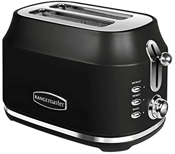 Rangemaster RMCL2S201BK Classic Black 1kW 2 Slice Toaster with Defrost, Cancel & Reheat Functions, Removable Crumb Tray & 6 Power Levels with 2 Year Guarantee