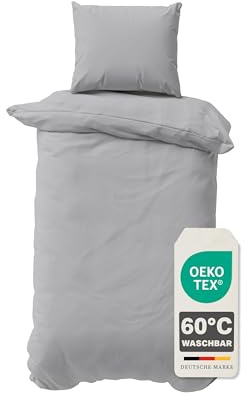 Müskaan Renforcé Bettwäsche 135x200 cm Baumwolle, Silber – Bettbezug Set 2 teilig mit Kissenbezug 80x80, 100% Baumwolle Atmungsaktiv, Deckenbezug mit Reißverschluss, Bettwäsche Allergiker geeignet