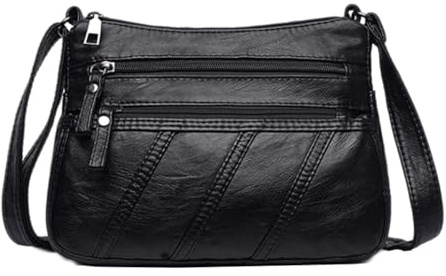Crossbody Shoulder Bag for Women Multi Pocket Messenger Bag Soft PU Leather Cross-Body Handbags for Ladies, Ladies Shoulder Bag Black, Taille unique, Lightweight