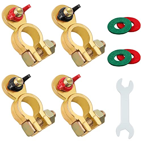 JatilEr Terminales de batería de 12 V, cierre rápido M8, terminales de batería de seguridad, pinza de conexión de latón, con almohadilla de protección contra la corrosión y llave inglesa para