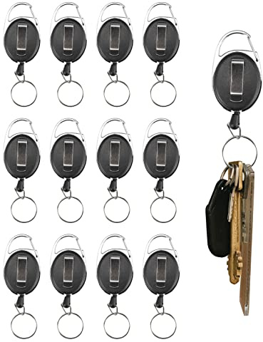 Iconikal 12-Pack Retractable Carabiner Belt Clip Keychain Ring ID Badge Holder