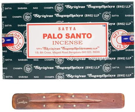 Satya Nag Champa Palo Santo Incense Sticks | x12 pack | with SAMASIA incense sticks holder | Used for Paomatherapy, Spa, Yoga, Weddings, Meditation, Healing, Positivity and Relaxation