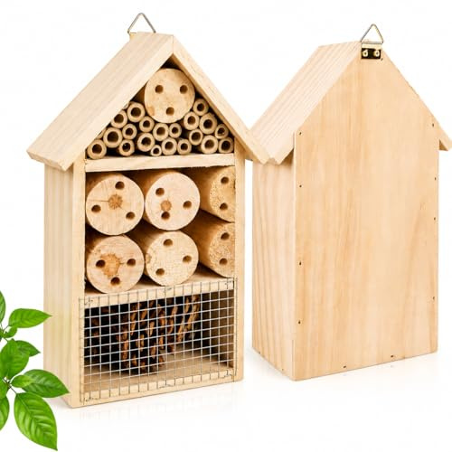 Wooden Insect Hotel for Garden Wildlife – Hanging Bee House, Ladybird Home, Butterfly Shelter, Natural Bug Habitat, Eco Friendly Outdoor Insect Nest Box