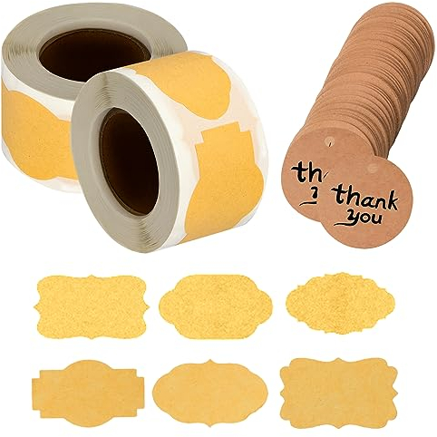 Kraft Etiketten Aufkleber Geschenksticker Etiketten Selbstklebend Marmeladenglas Aufkleber Klein Etiketten Handgemacht für Küche Geschenktüten Hochzeit 2 Rollen, 100 Aufkleber