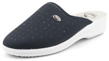 JOMIX Zuecos Mujer Sanitarios Trabajo Hospital Cocina Fabricadas en Italia Zapatillas Ortopédicas Mujer Zuecos Piel Mujer con Cuña, Navy, 38 EU