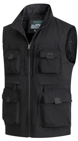 MeiLayM Hombres Al Aire Libre Chaleco de Pesca Multibolsillos Casual Chaqueta Secado Rápido Malla Chaleco Ligero Sin Mangas Chaqueta Fotografía Caza Cámping Senderismo Negro,M