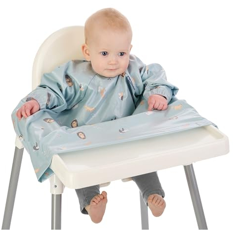 BIBaDO - Long Sleeve Baby Bibs - Babies & Toddlers 6-36 Months - Coverall Baby Weaning Bib - Easy Wipe Clean & Soft Fabric - Attach to Highchair & Tables - Waterproof - Machine Washable - Gifts