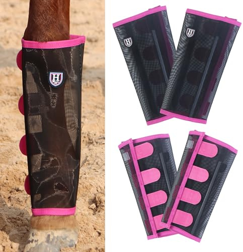 Harrison Howard Loose-Fitting Horse Fly Leggings Breathable, Tear-Resistant Fine Mesh Leg Guards Stay-on Comfortable Fly Boots (Set of 4) Light Pink Large
