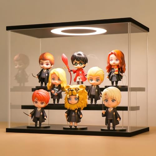 Huijintao Vitrine Acrylique, Vitrine pour Collection, Vitrine Figurine, Vitrine en Verre pour modèles, Figurines, Objets de Collection, avec éclairage LED, 3 étages, Noir (30x16x24 cm)