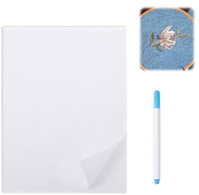 Tessuto non tessuto solubile in acqua, autoadesivo, formato A4, solubile in acqua con penna, pellicola da ricamo per disegnare, tagliare in diverse misure, per stampanti e ricamo a mano