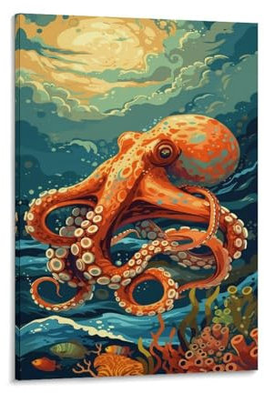 VFKLZCNYR Octopus Adulte Et Enfant Peinture À L'huile 3D Professionnel Peinture Sur Toile Kit Avec Cadre 20x30inch(50x75cm)