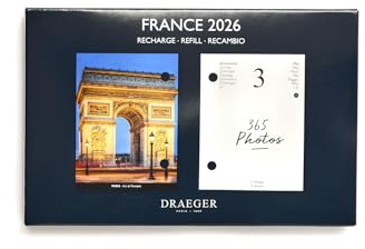 DRAEGER PARIS 1886 - Kalendereinlage 16 x 10 cm 2026 – Thema Frankreich – 12 Monate – FSC-Papier – abnehmbare Illustrationen