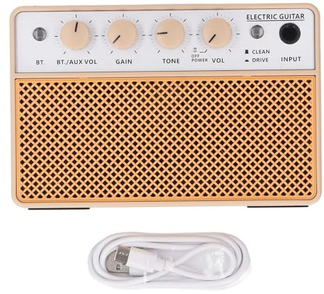 SIXRUN 10W Mini Ampli Basse pour Guitare Basse, Amplificateur Portable Petit à Piles, Double Canal, 2 Haut-parleurs 5W