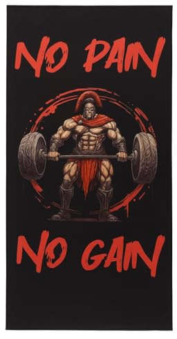 Générique Serviette Microfibre Musculation Fitness Gym – “No Pain No Gain” Motif Spartiate – Serviette Sport Homme Salle de Sport