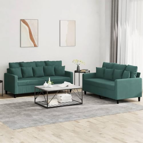 Ensemble de Canapés 2 Pièces en Velours Vert Foncé avec Coussins - Confort Ultime pour Votre Salon - Styles Élégants et Modernes avec Structure Robuste - pour Petits Espaces et Moment de Détente