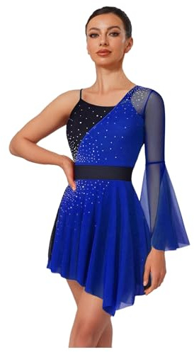 Freebily Vestido Brillante De Patinaje Artístico para Mujer Leotardo Ballet Manga Acampanada Maillot Gimnasia Ritmica Vestido De Baile Lírica Azul S