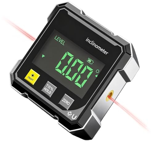 Digitalt vattenpass, 9 x 9 x 5 cm digital vinkelmätare, 4-sidig magnetisk digital vinkelmätare med laser, digitalt vattenpass med laser mätverktyg för träbearbetning, konstruktion och gör-det-själv