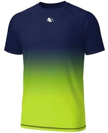 Arankhiger Mens Rashguard Swimming Shirt Quick Dry Shirts Short Sleeve Swim Shirt Workout Shirt Navy Green