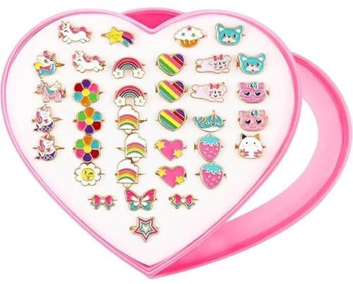 Puasok 36 anelli per bambini, anelli per bambini, anelli dell'umore per bambini, anelli regolabili, bellissimi anelli per abbigliamento per bambine nella festa di compleanno, feste