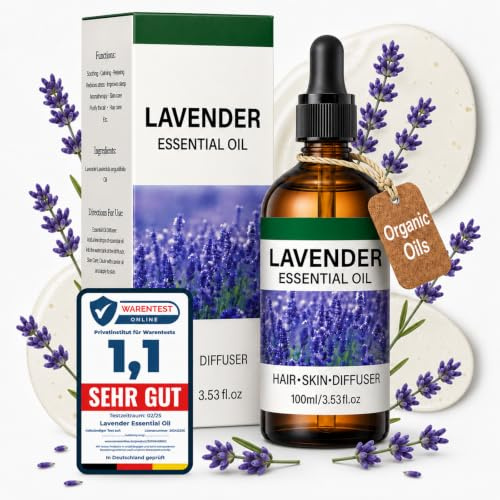 Aceite Esencial de Lavanda 100ml - Aceite de lavanda 100% natural para Aromaterapia, Difusor y Humidificador - Ideal para Masajes, Baño y Relajación - Fragancia Calmante para el Sueño y Descanso