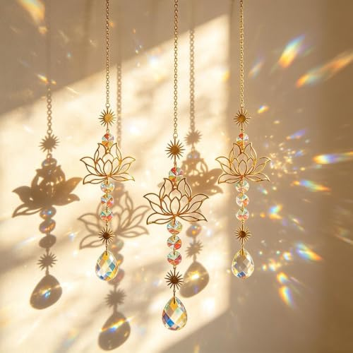 3 Piezas Atrapasoles Diseño en Forma Loto Suncatcher Puntos Luz Iridiscente