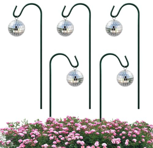 Generiska växtstavar | uppsättning av 5 ornament – diskokula växtstav, för terrass, blomkruka, gräsmatta, gångväg, inomhus, utomhus, blommor