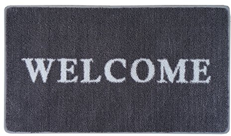Mikrofaser-Fußmatte 40x70cm / rutschfeste Türmatte mit extra starker Nässe,-Schmutzfunktion/für Haustüre (dunkelgrau - Welcome)
