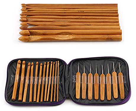 20Pcs Bamboo Crochet Hook kits Handle DIY Wooden Knitting Needle with Case 1-10mm