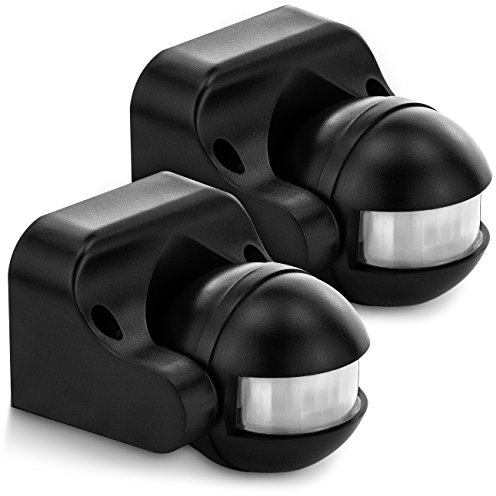 deleyCON 2X Infrarouge Détecteur de Mouvement Émerger Montage Mural À l'intérieur A l'extérieur Résistant aux Éclaboussures Inclinable 180° Zone de Travail Portée de 12m Noir