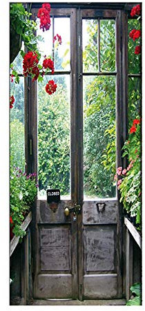 Rgdrh Stickers De Porte Magnifique Jardin Trompe L'Oeil Effect 3D Auto Adhésif Amovible Imperméable Pvc Autocollants Papier Peint Pour Image Design Décoration 77X200Cm