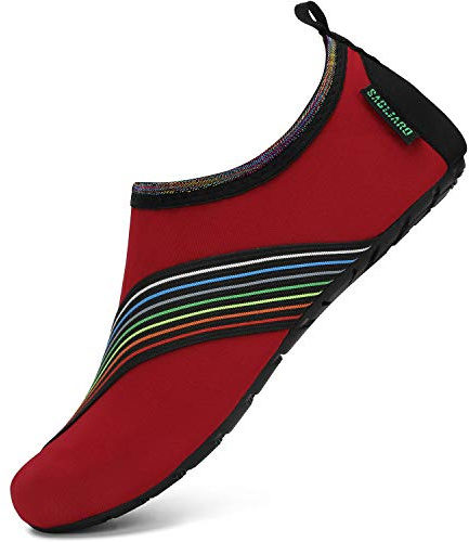 SAGUARO Chaussures de Plage pour Homme Femme Séchage Rapide Aquatiques Chaussettes Léger À l'aise Chaussons de Piscine Antidérapant Chaussures de Bain Rouge Pieds Nus 42/43 EU