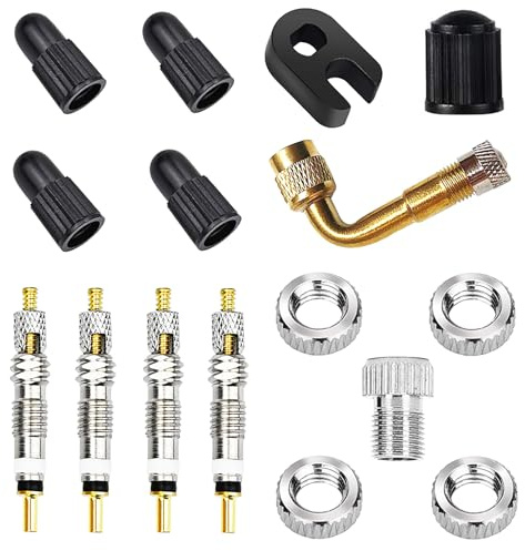 Universal Presta Valve Core Replacement Set, CTRICALVER French Valve Core, Lock Brass Valve Adapter and Plastic Caps Set, For Road and MTB Bike(16 pcs)