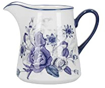 London Pottery Blue Rose Ceramic Milk Pitcher, Almond Ivory/Blue, 250 ml