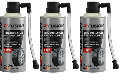ProFusion Líquido Antipinchazos para el Coche Pack de 3 - Repara Neumáticos sin Cámara - Sella Agujeros de hasta 5 mm - Evita la Desestabilización del Vehículo - Spray Repara Pinchazos - 450 ml
