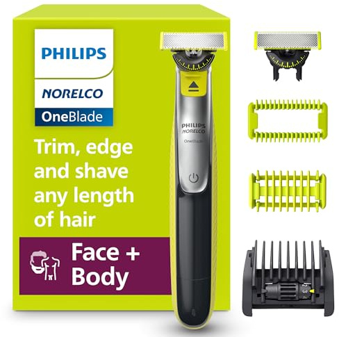 Philips Norelco for Face + Body, Electric Beard Trimmer, Shaver and Groomer, 5in1 Adjustable Comb, 1x Body Kit, Model QP2834/70, Black/Lime Green