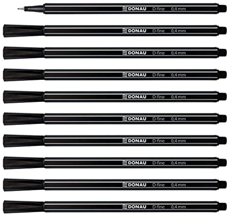 Officiella produkter Donau D-FINE fineliner 0,4 mm/10-pack/färg: svart/filtpennor/metallmonterad spets/för vuxna och barn skola kontor hemmakontor/luktfri giftfri