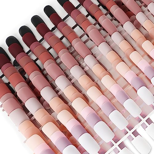 BHGT 336 Pcs Nägel zum Aufkleben Lang 14 Farben Rosa Lila Schwarz Matt Press On Nails Künstliche Fingernägel zum Aufkleben Falsche Nägel Fake Nails DIY Nail Art Nagelkunst (A)