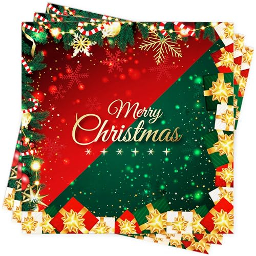 BUSCANDO Servietten Weihnachten 80Stück Weihnachts Serviette Tischdeko Weihnachten Deko Weihnachtsservietten Fröhliche Weihnachten Rot Servietten Christmas Napkins Papierservietten 33x33cm