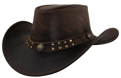Black Jungle Yukon Chapeau de cowboy en cuir style western australien, marron, S