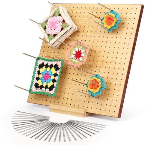 Katech Sperrbrett Für Granny Square, 29cm/11,1Zoll Handcrafted Wooden Blockierbrett zum Granny Squares Häkeln, Crochet Blocking Board Häkeln, Häkelbrett Mit 30 Stabstiften